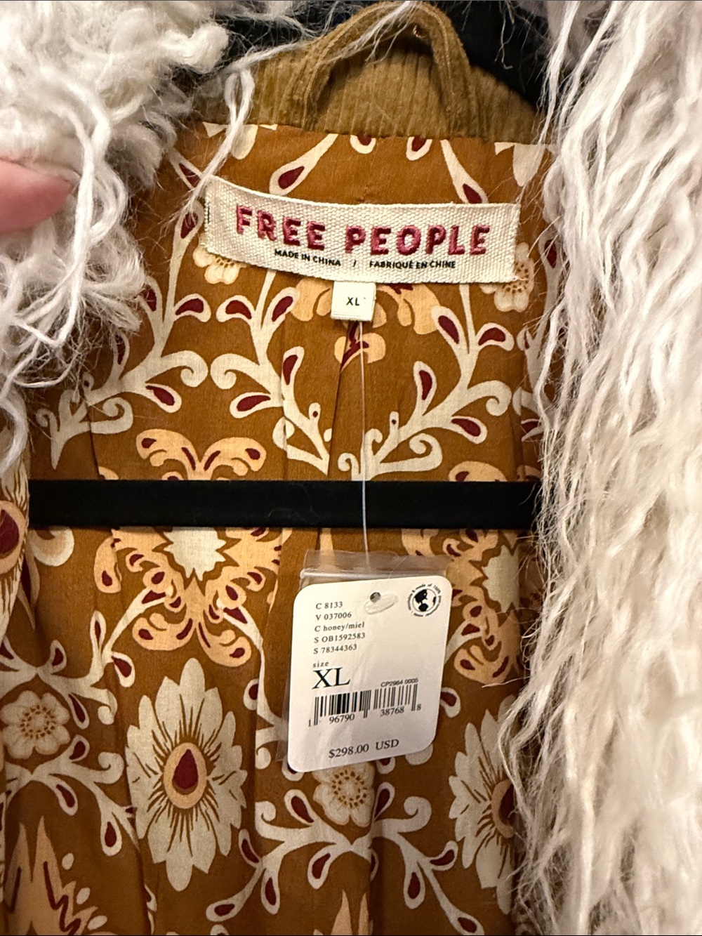 Free People golden brown Corduroy Jacket with off white/Cream Faux Fur Shawl - Picture 3 of 11
